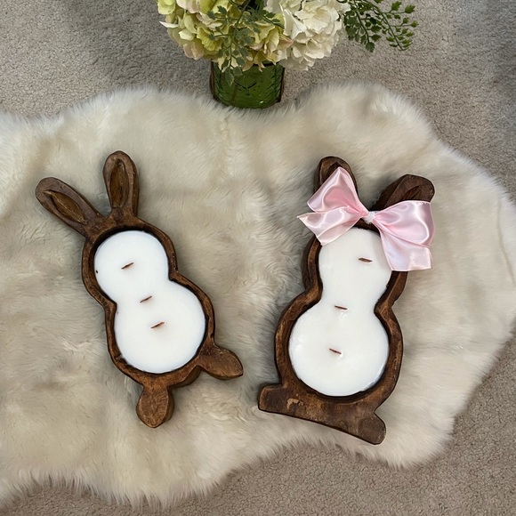 Bunny Wood Dough Bowl Candle - Picture 2 of 2
